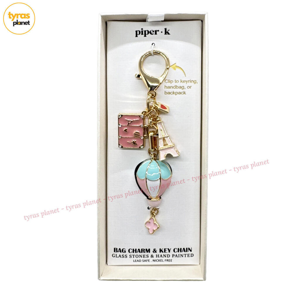 Piper K Pink Paris Theme & Hot Air Balloon Bag Charm & Keychain New‎